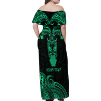 Personalised New Zealand Te Reo Maori Family Matching Off Shoulder Maxi Dress and Hawaiian Shirt Kia Kaha Maori Language Week Green Style LT9 - Polynesian Pride