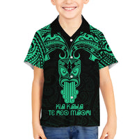 Personalised New Zealand Te Reo Maori Family Matching Summer Maxi Dress and Hawaiian Shirt Kia Kaha Maori Language Week Green Style LT9 Son's Shirt Green - Polynesian Pride