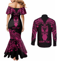 Personalised New Zealand Te Reo Maori Couples Matching Mermaid Dress and Long Sleeve Button Shirts Kia Kaha Maori Language Week Pink Style LT9 - Polynesian Pride