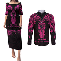 Personalised New Zealand Te Reo Maori Couples Matching Puletasi Dress and Long Sleeve Button Shirts Kia Kaha Maori Language Week Pink Style LT9 Pink - Polynesian Pride