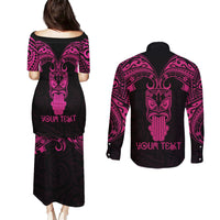 Personalised New Zealand Te Reo Maori Couples Matching Puletasi Dress and Long Sleeve Button Shirts Kia Kaha Maori Language Week Pink Style LT9 - Polynesian Pride