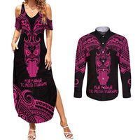 Personalised New Zealand Te Reo Maori Couples Matching Summer Maxi Dress and Long Sleeve Button Shirts Kia Kaha Maori Language Week Pink Style LT9 Pink - Polynesian Pride