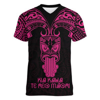Personalised New Zealand Te Reo Maori Women V Neck T Shirt Kia Kaha Maori Language Week Pink Style LT9 Female Pink - Polynesian Pride