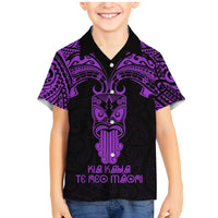 Personalised New Zealand Te Reo Maori Family Matching Mermaid Dress and Hawaiian Shirt Kia Kaha Maori Language Week Purple Style LT9 Son's Shirt Purple - Polynesian Pride