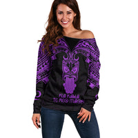 Personalised New Zealand Te Reo Maori Off Shoulder Sweater Kia Kaha Maori Language Week Purple Style LT9 Women Purple - Polynesian Pride
