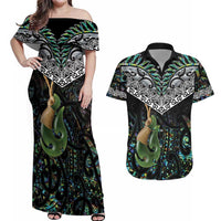 Personalised Maori Manaia Couples Matching Off Shoulder Maxi Dress and Hawaiian Shirt New Zealand Tribal Hei Matau Papua Shell