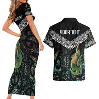 Personalised Maori Manaia Couples Matching Short Sleeve Bodycon Dress and Hawaiian Shirt New Zealand Tribal Hei Matau Papua Shell