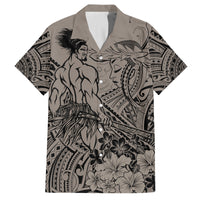 Beauty and The Warrior Polynesian Valentine Family Matching Tank Maxi Dress and Hawaiian Shirt Hibiscus FLowers Brown Style LT9 Dad's Shirt - Short Sleeve Brown - Polynesian Pride