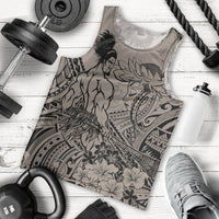 Beauty and The Warrior Polynesian Valentine Men Tank Top Hibiscus FLowers Brown Style LT9 - Polynesian Pride