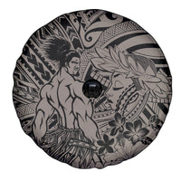 Beauty and The Warrior Polynesian Valentine Spare Tire Cover Hibiscus FLowers Brown Style LT9 - Polynesian Pride