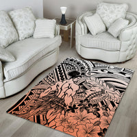 Beauty and The Warrior Polynesian Valentine Area Rug Hibiscus FLowers Orange Style LT9 - Polynesian Pride