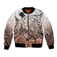 Beauty and The Warrior Polynesian Valentine Bomber Jacket Hibiscus FLowers Orange Style LT9 Unisex Orange - Polynesian Pride