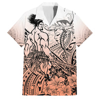 Beauty and The Warrior Polynesian Valentine Family Matching Puletasi Dress and Hawaiian Shirt Hibiscus FLowers Orange Style LT9 Dad's Shirt - Short Sleeve Orange - Polynesian Pride