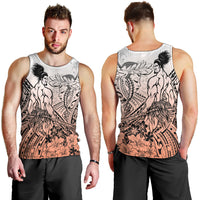 Beauty and The Warrior Polynesian Valentine Men Tank Top Hibiscus FLowers Orange Style LT9 - Polynesian Pride