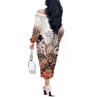 Beauty and The Warrior Polynesian Valentine Off The Shoulder Long Sleeve Dress Hibiscus FLowers Orange Style LT9 - Polynesian Pride