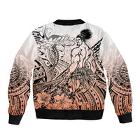 Beauty and The Warrior Polynesian Valentine Sleeve Zip Bomber Jacket Hibiscus FLowers Orange Style LT9 - Polynesian Pride