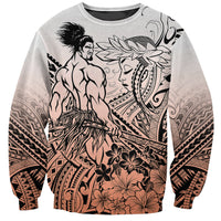 Beauty and The Warrior Polynesian Valentine Sweatshirt Hibiscus FLowers Orange Style LT9 Unisex Orange - Polynesian Pride