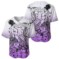 Beauty and The Warrior Polynesian Valentine Baseball Jersey Hibiscus FLowers Purple Style LT9 - Polynesian Pride