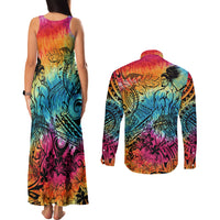 Beauty and The Warrior Polynesian Valentine Couples Matching Tank Maxi Dress and Long Sleeve Button Shirt Hibiscus FLowers Rainbow Style LT9 - Polynesian Pride