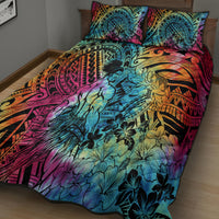 Beauty and The Warrior Polynesian Valentine Quilt Bed Set Hibiscus FLowers Rainbow Style LT9 - Polynesian Pride
