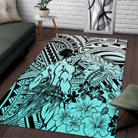 Beauty and The Warrior Polynesian Valentine Area Rug Hibiscus FLowers Turquoise Style LT9 Turquoise - Polynesian Pride