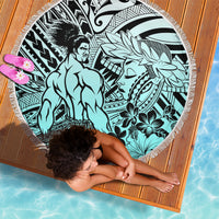 Beauty and The Warrior Polynesian Valentine Beach Blanket Hibiscus FLowers Turquoise Style LT9 - Polynesian Pride