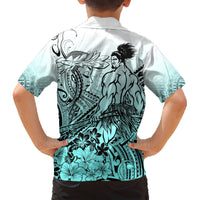 Beauty and The Warrior Polynesian Valentine Hawaiian Shirt Hibiscus FLowers Turquoise Style LT9 - Polynesian Pride