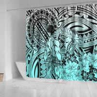 Beauty and The Warrior Polynesian Valentine Shower Curtain Hibiscus FLowers Turquoise Style LT9 - Polynesian Pride