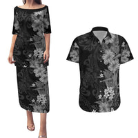 Hawaii Tropical Flowers Tribal Pattern Couples Matching Puletasi and Hawaiian Shirt Black Style LT9 Black - Polynesian Pride