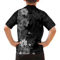 Hawaii Tropical Flowers Tribal Pattern Family Matching Off Shoulder Short Dress and Hawaiian Shirt Black Style LT9 - Polynesian Pride