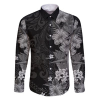 Hawaii Tropical Flowers Tribal Pattern Family Matching Off Shoulder Short Dress and Hawaiian Shirt Black Style LT9 Dad's Shirt - Long Sleeve Black - Polynesian Pride