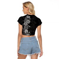 Hawaii Tropical Flowers Tribal Pattern Raglan Cropped T Shirt Black Style LT9 - Polynesian Pride