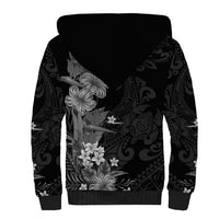 Hawaii Tropical Flowers Tribal Pattern Sherpa Hoodie Black Style LT9 - Polynesian Pride