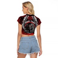 Aotearoa Bulldog Personalised Raglan Cropped T Shirt Maori Kowhaiwhai Motif
