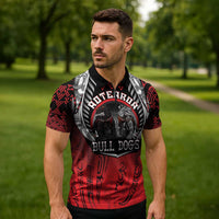 Aotearoa Bulldog Personalised Zipper Polo Shirt Maori Kowhaiwhai Motif - Polynesian Pride