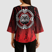 Aotearoa Bulldog Kimono Sleeve Blouse New Zealand Kowhaiwhai Tribal - Polynesian Pride