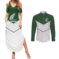 Custom New Zealand Maori Niho Taniwha Couples Matching Summer Maxi Dress and Long Sleeve Button Shirt