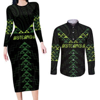 Custom New Zealand Maori Koru Koiri Motif Couples Matching Long Sleeve Bodycon Dress and Long Sleeve Button Shirt