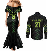 Custom New Zealand Maori Koru Koiri Motif Couples Matching Mermaid Dress and Long Sleeve Button Shirt