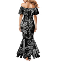 Filipino Sun Tribal Tattoo Family Matching Mermaid Dress and Hawaiian Shirt Philippines Inspired Barong Simple Black