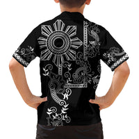 Filipino Sun Tribal Tattoo Family Matching Tank Maxi Dress and Hawaiian Shirt Philippines Inspired Barong Simple Black