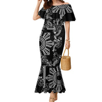 Filipino Sun Tribal Tattoo Mermaid Dress Philippines Inspired Barong Simple Black LT9 Women Black - Polynesian Pride