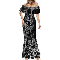 Filipino Sun Tribal Tattoo Mermaid Dress Philippines Inspired Barong Simple Black LT9 - Polynesian Pride