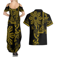 Filipino Sun Tribal Tattoo Couples Matching Summer Maxi Dress and Hawaiian Shirt Philippines Inspired Barong Simple Gold