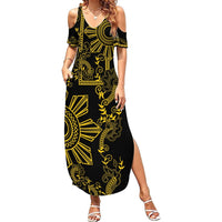 Filipino Sun Tribal Tattoo Summer Maxi Dress Philippines Inspired Barong Simple Gold LT9 Women Gold - Polynesian Pride