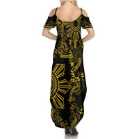 Filipino Sun Tribal Tattoo Summer Maxi Dress Philippines Inspired Barong Simple Gold LT9 - Polynesian Pride