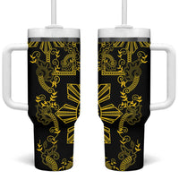 Filipino Sun Tribal Tattoo Tumbler With Handle Philippines Inspired Barong Simple Gold