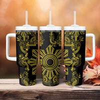 Filipino Sun Tribal Tattoo Tumbler With Handle Philippines Inspired Barong Simple Gold