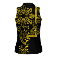 Filipino Sun Tribal Tattoo Women Sleeveless Polo Shirt Philippines Inspired Barong Simple Gold