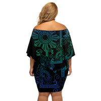 Filipino Sun Tribal Tattoo Off Shoulder Short Dress Philippines Inspired Barong Blue Art LT9 - Polynesian Pride